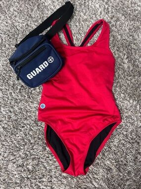 Women's Waterman Red One-Piece Swimsuit with Racerback - Lifeguard Style